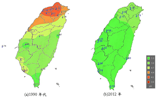 臺灣雨水pH值分布圖